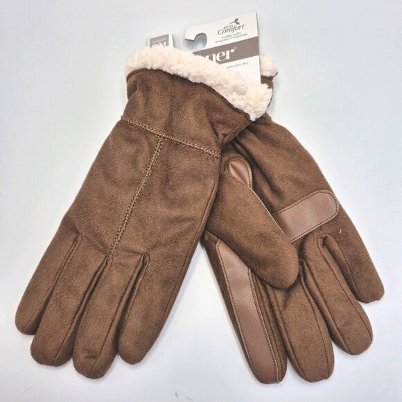 ISOTONER Cognac Fleece Lined Gloves Womens S/M Eco Comfort SmartDri SmarTouch - Picture 2 of 9